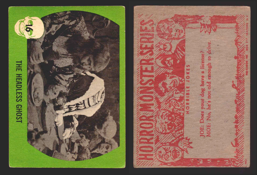 1961 Horror Monsters Series 1 Green Trading Card You Pick Singles #1-66 NuCard #	 16   The Headless Ghost  - TvMovieCards.com