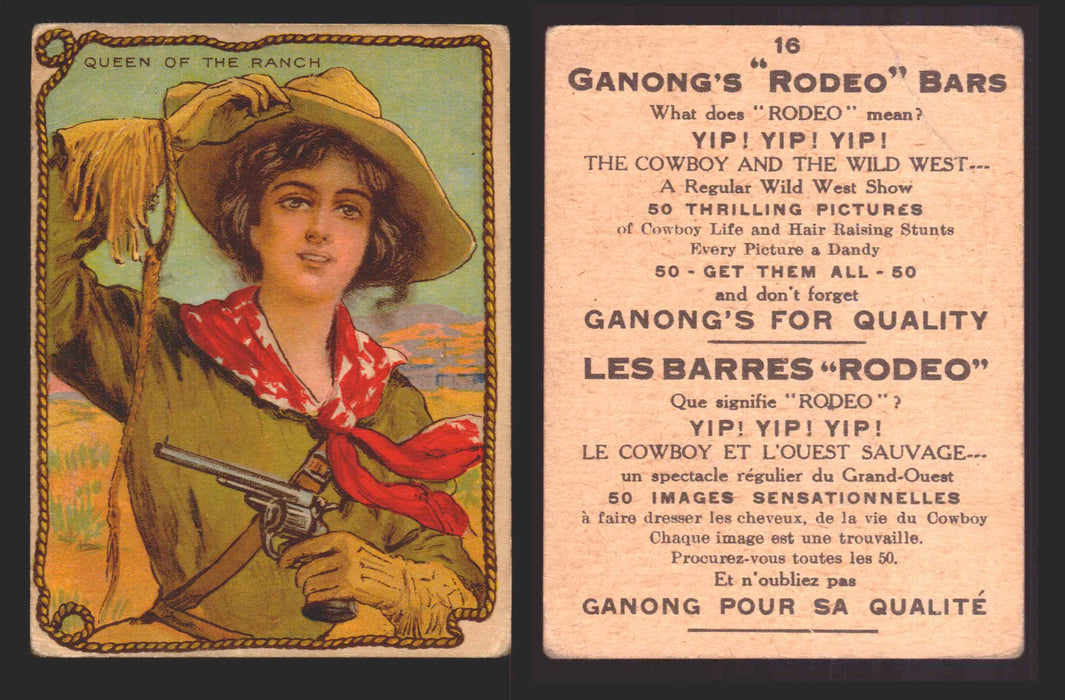 1930 Ganong "Rodeo" Bars V155 Cowboy Series #1-50 Trading Cards Singles #16 Queen Of The Ranch  - TvMovieCards.com