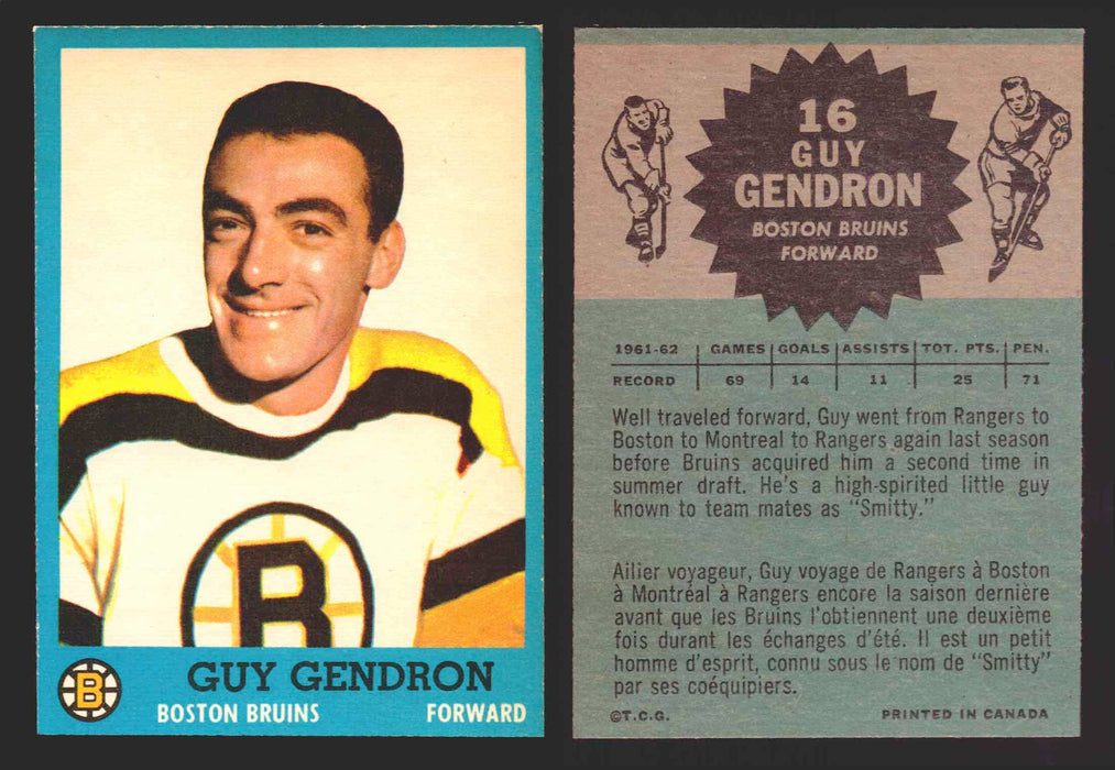 1962-63 Topps Hockey NHL Trading Card You Pick Single Cards #1 - 66 EX/NM #	16 Jean-Guy Gendron  - TvMovieCards.com