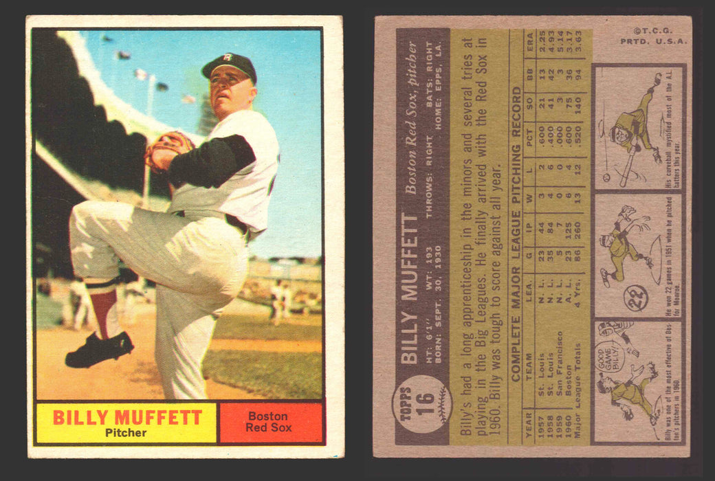 1961 Topps Baseball Trading Card You Pick Singles #1-#99 VG/EX #	16 Billy Muffett - Boston Red Sox  - TvMovieCards.com