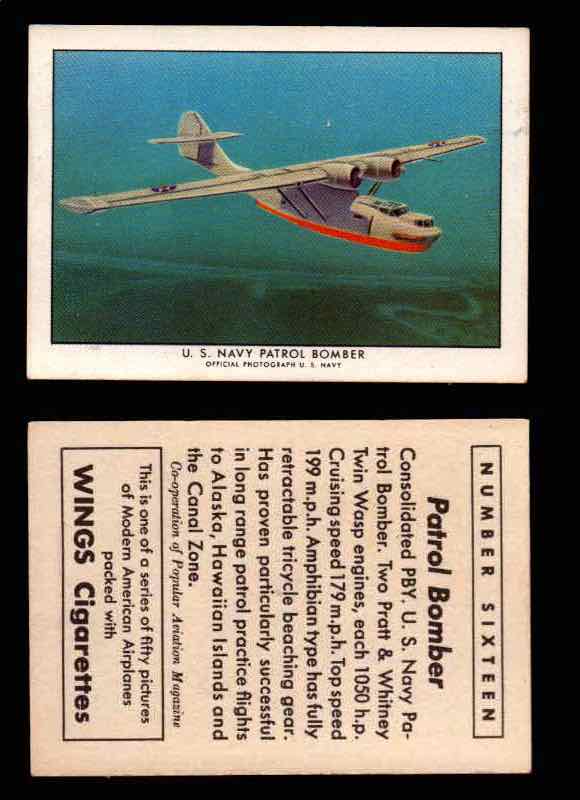 1940 Modern American Airplanes Series 1 Vintage Trading Cards Pick Singles #1-50 16 U.S. Navy Patrol Bomber (Consolidated PBY)  - TvMovieCards.com