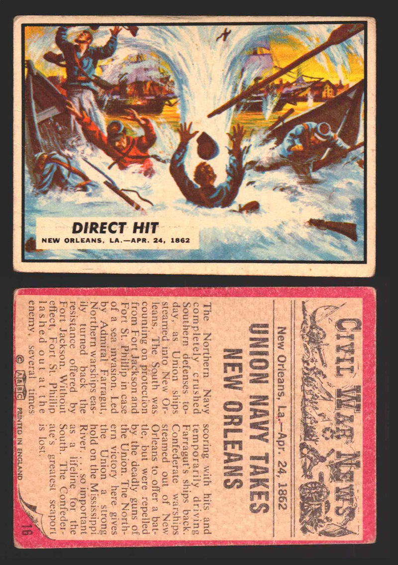 Civil War News Vintage Trading Cards A&BC Gum You Pick Singles #1-88 1965 16   Direct Hit  - TvMovieCards.com