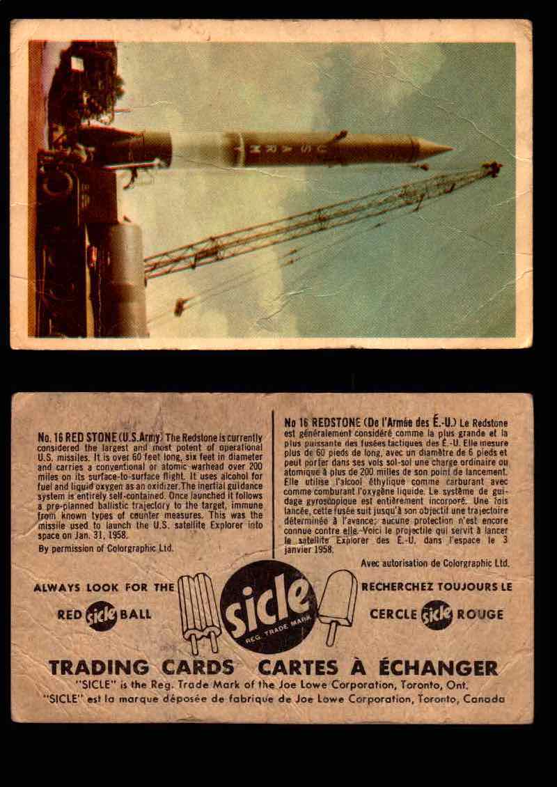 1959 Sicle Aircraft & Missile Canadian Vintage Trading Card U Pick Singles #1-25 #16 Red Stone  - TvMovieCards.com