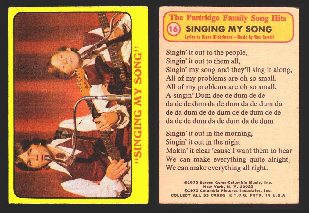 1971 The Partridge Family Series 1 Yellow You Pick Single Cards #1-55 Topps USA 16   "Singing My Song"  - TvMovieCards.com