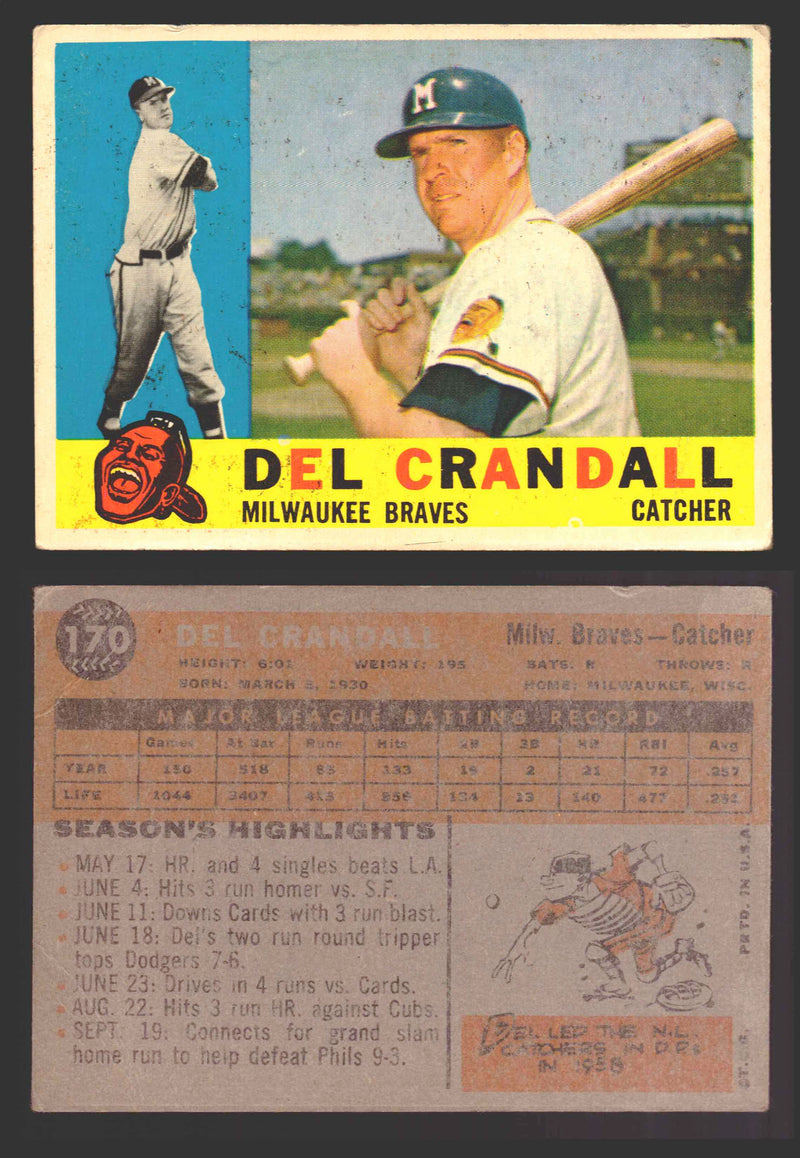 1960 Topps Baseball Trading Card You Pick Singles #1-#250 VG/EX 170 - Del Crandall  - TvMovieCards.com