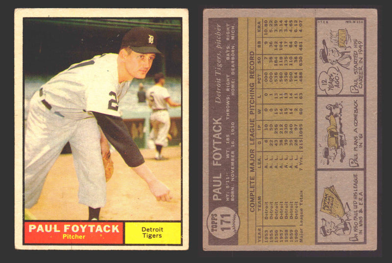 1961 Topps Baseball Trading Card You Pick Singles #100-#199 VG/EX #	171 Paul Foytack - Detroit Tigers  - TvMovieCards.com