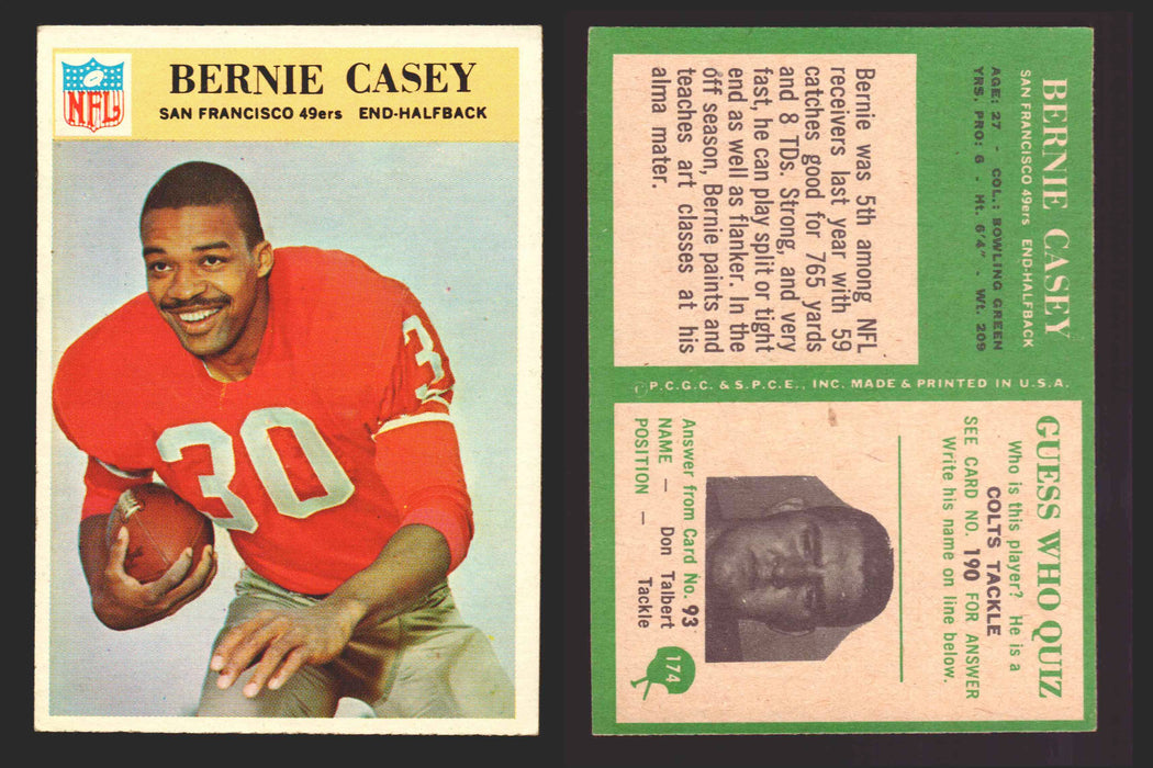 1966 Philadelphia Football NFL Trading Card You Pick Singles #100-196 VG/EX 174 Bernie Casey - San Francisco 49ers  - TvMovieCards.com
