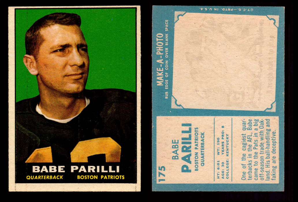 1961 Topps Football Trading Card You Pick Singles #1-#198 G/VG/EX #	175	Babe Parilli  - TvMovieCards.com