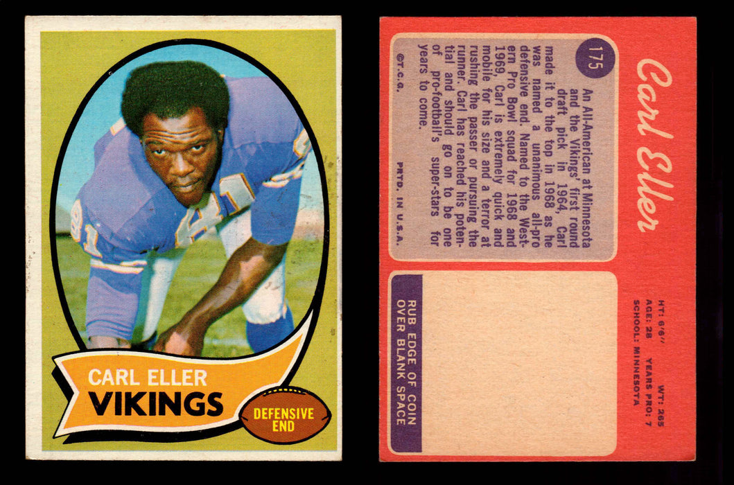 1970 Topps Football Trading Card You Pick Singles #1-#263 G/VG/EX #	175	Carl Eller (HOF)  - TvMovieCards.com