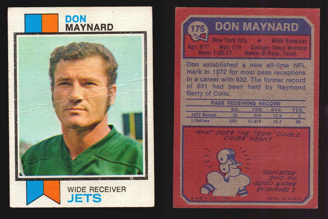 1973 Topps Football Trading Card You Pick Singles #1-#528 G/VG/EX #	175	Don Maynard (HOF) (Creased)  - TvMovieCards.com