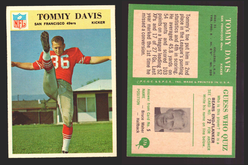 1966 Philadelphia Football NFL Trading Card You Pick Singles #100-196 VG/EX 176 Tommy Davis - San Francisco 49ers  - TvMovieCards.com