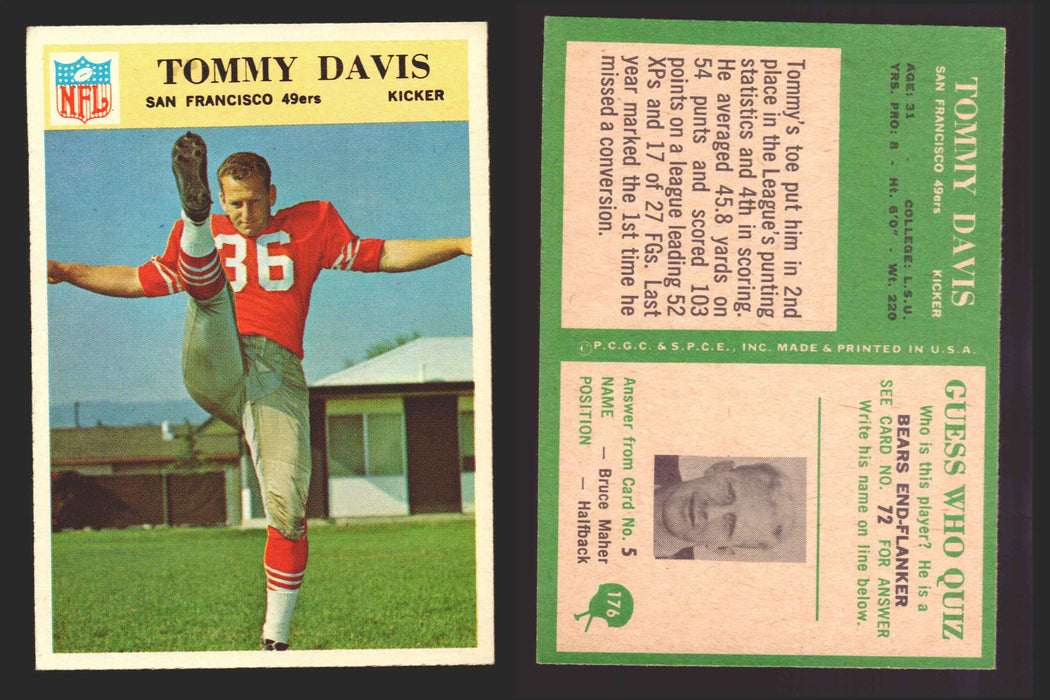 1966 Philadelphia Football NFL Trading Card You Pick Singles #100-196 VG/EX 176 Tommy Davis - San Francisco 49ers  - TvMovieCards.com