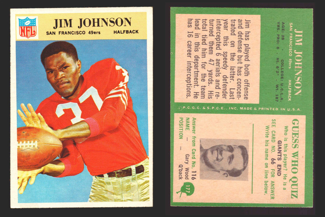 1966 Philadelphia Football NFL Trading Card You Pick Singles #100-196 VG/EX 177 Jim Johnson - San Francisco 49ers  - TvMovieCards.com