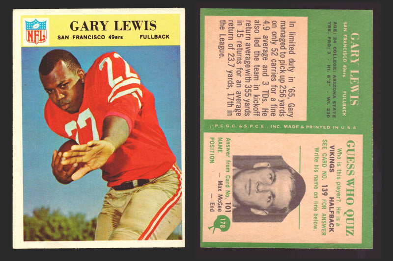 1966 Philadelphia Football NFL Trading Card You Pick Singles #100-196 VG/EX 178 Gary Lewis  - San Francisco 49ers RC  - TvMovieCards.com