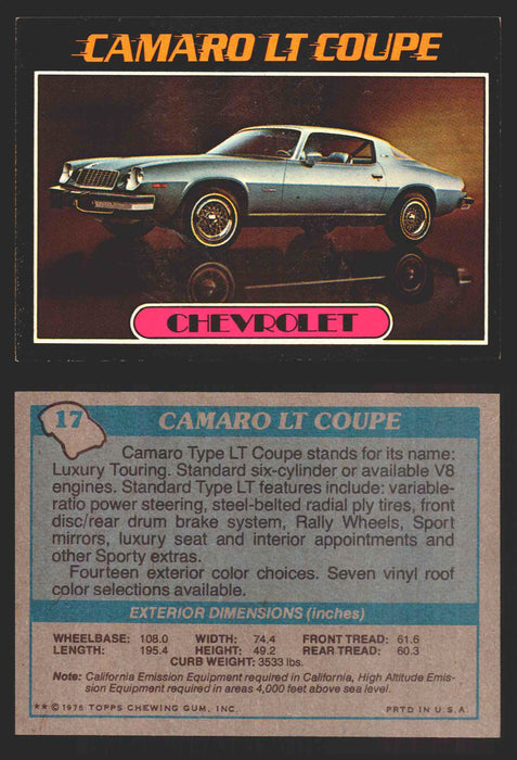 1976 Autos of 1977 Vintage Trading Cards You Pick Singles #1-99 Topps 17   Camaro LT Coupe  - TvMovieCards.com