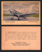 1940 Tydol Aeroplanes Flying A Gasoline You Pick Single Trading Card #1-40 #	17	Curtiss XP42  - TvMovieCards.com