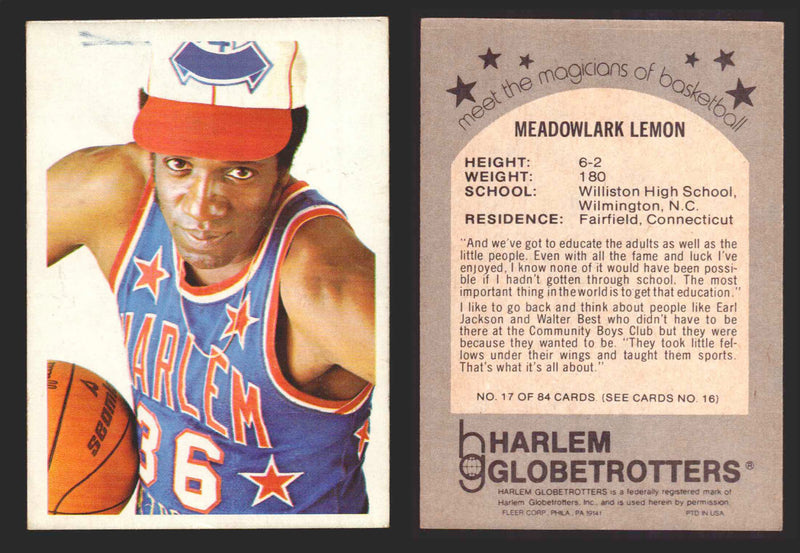1971 Harlem Globetrotters Fleer Vintage Trading Card You Pick Singles #1-84 17 of 84   Meadowlark Lemon  - TvMovieCards.com
