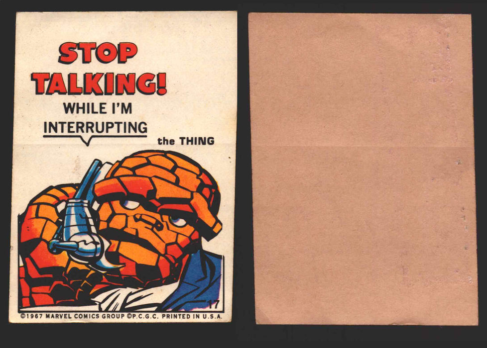 1967 Philadelphia Gum Marvel Super Hero Stickers Vintage You Pick Singles #1-55 17   The Thing - Stop talking! While I'm interrupting.  - TvMovieCards.com