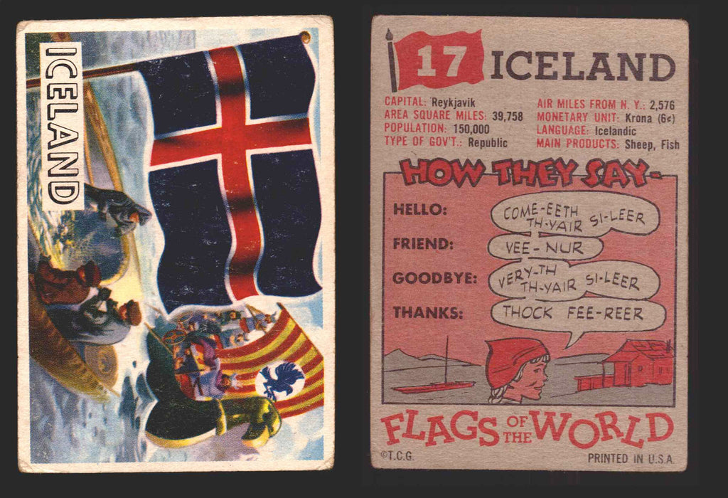 1956 Flags of the World Vintage Trading Cards You Pick Singles #1-#80 Topps 17	Iceland  - TvMovieCards.com