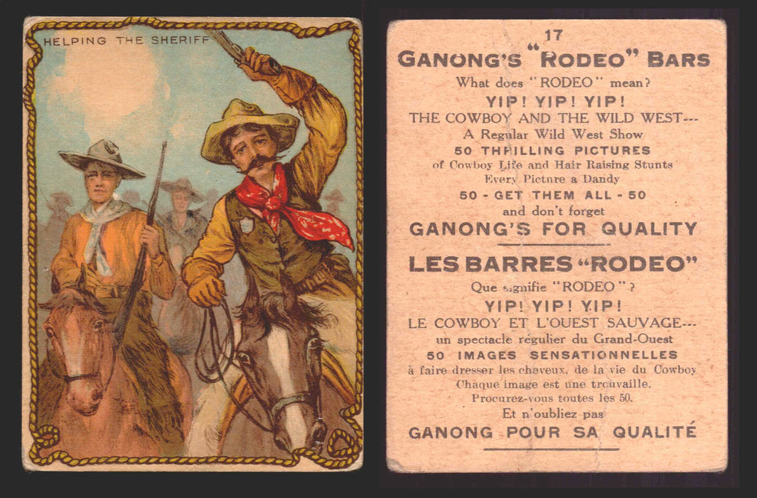 1930 Ganong "Rodeo" Bars V155 Cowboy Series #1-50 Trading Cards Singles #17 Helping The Sheriff  - TvMovieCards.com
