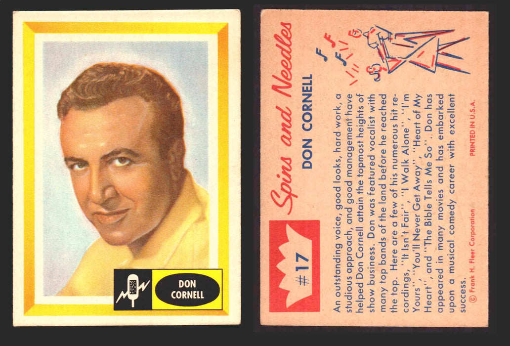 1960 Spins and Needles Vintage Trading Cards You Pick Singles #1-#80 Fleer 17   Don Cornell  - TvMovieCards.com