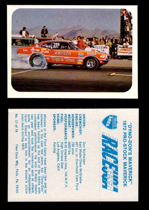 Race USA AHRA Drag Champs 1973 Fleer Vintage Trading Cards You Pick Singles 17 of 74   "Dyno-Don's Maverick"  - TvMovieCards.com