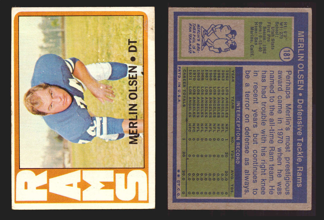 1972 Topps Football Trading Card You Pick Singles #1-#351 G/VG/EX #	181	Merlin Olsen (HOF)  - TvMovieCards.com