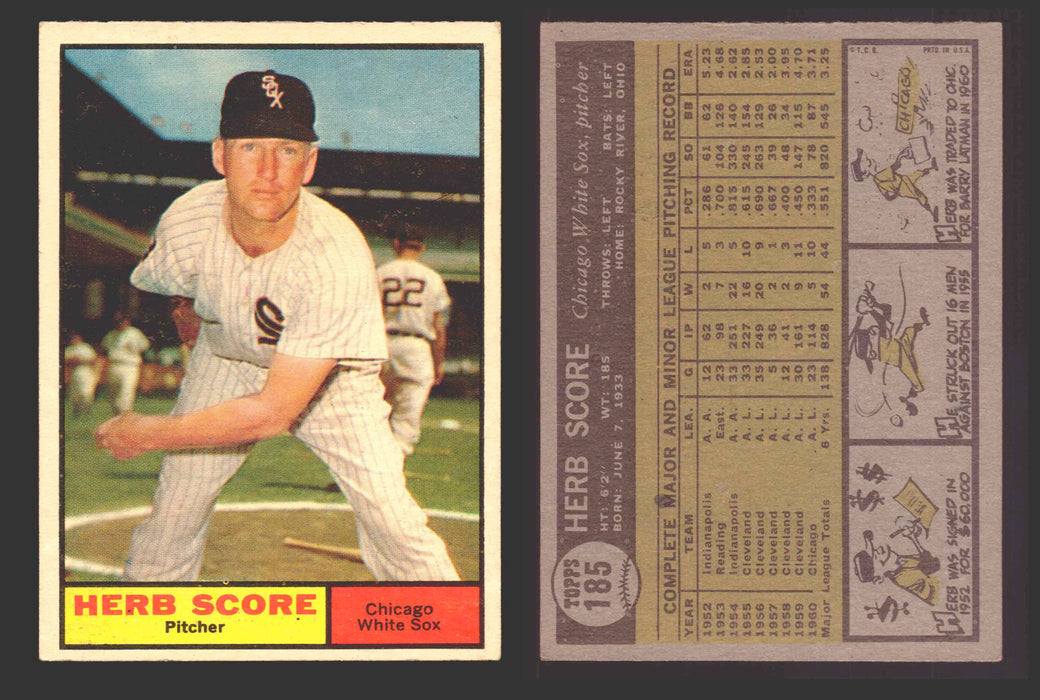1961 Topps Baseball Trading Card You Pick Singles #100-#199 VG/EX #	185 Herb Score - Chicago White Sox  - TvMovieCards.com