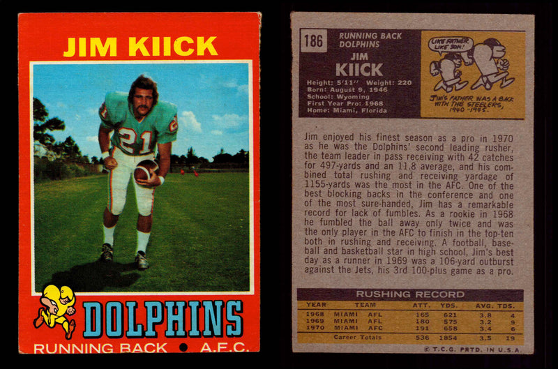 1971 Topps Football Trading Card You Pick Singles #1-#263 G/VG/EX #	186	Jim Kiick (R)  - TvMovieCards.com