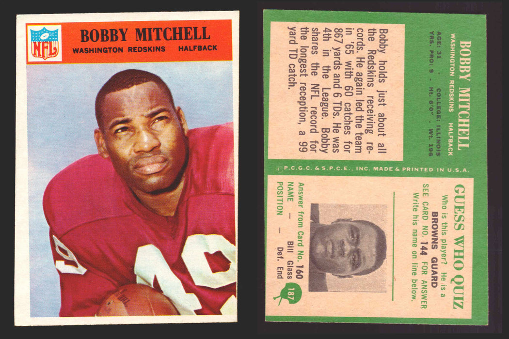 1966 Philadelphia Football NFL Trading Card You Pick Singles #100-196 VG/EX 187 Bobby MiTeamhell - Washington Redskins  - TvMovieCards.com