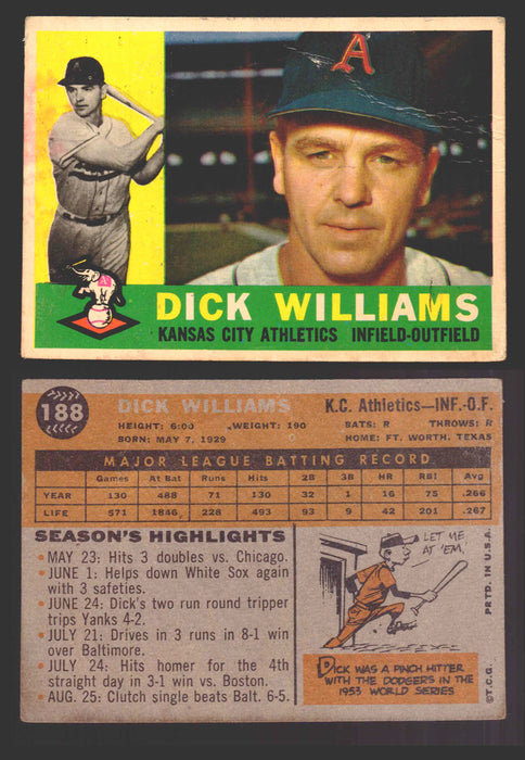 1960 Topps Baseball Trading Card You Pick Singles #1-#250 VG/EX 188 - Dick Williams (creased)  - TvMovieCards.com