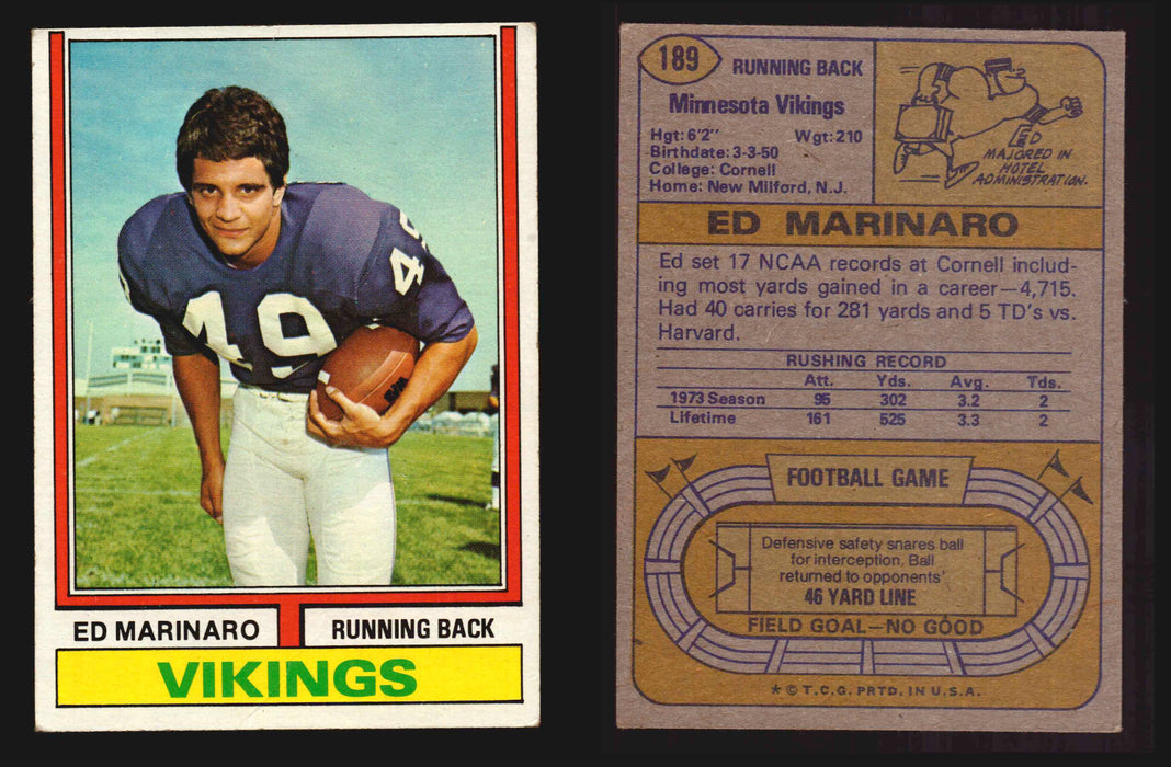 1974 Topps Football Trading Card You Pick Singles #1-#528 G/VG/EX #	189	Ed Marinaro  - TvMovieCards.com