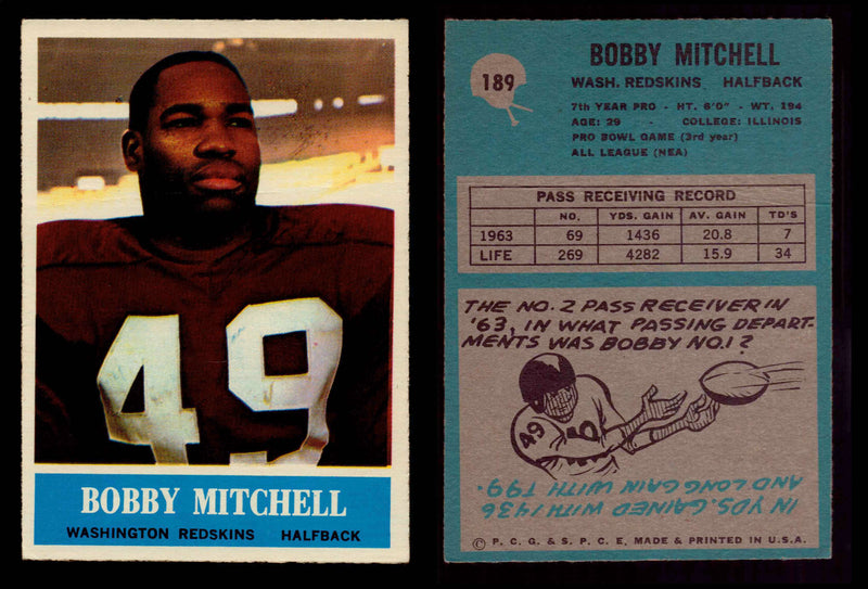 1964 Philadelphia Football Trading Card You Pick Singles #1-#198 VG/EX #189 Bobby Mitchell (HOF)  - TvMovieCards.com