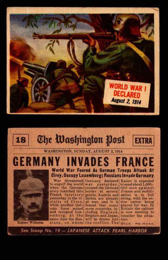 1954 Scoop Newspaper Series 1 Topps Vintage Trading Cards You Pick Singles #1-78 18   World War I Declared  - TvMovieCards.com