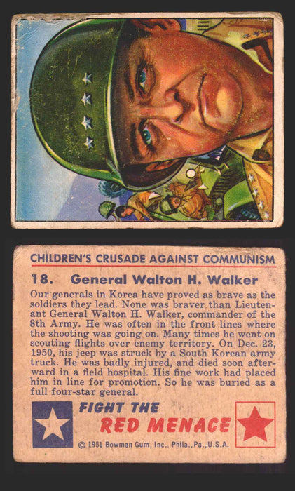 1951 Red Menace Vintage Trading Cards #1-48 You Pick Singles Bowman Gum 18   General Walton H. Walker  - TvMovieCards.com