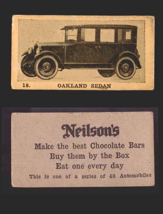 1920s Neilson's Chocolate Automobile Vintage Trading Cards U Pick Singles #1-40 #18 Oakland Sedan  - TvMovieCards.com