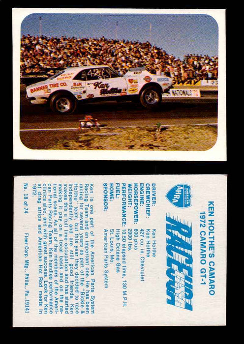Race USA AHRA Drag Champs 1973 Fleer Vintage Trading Cards You Pick Singles 18 of 74   Ken Holthe's Camaro  - TvMovieCards.com
