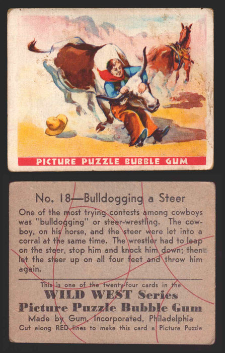 Wild West Series Vintage Trading Card You Pick Singles #1-#49 Gum Inc. 1933 18   Bulldogging a Steer  - TvMovieCards.com