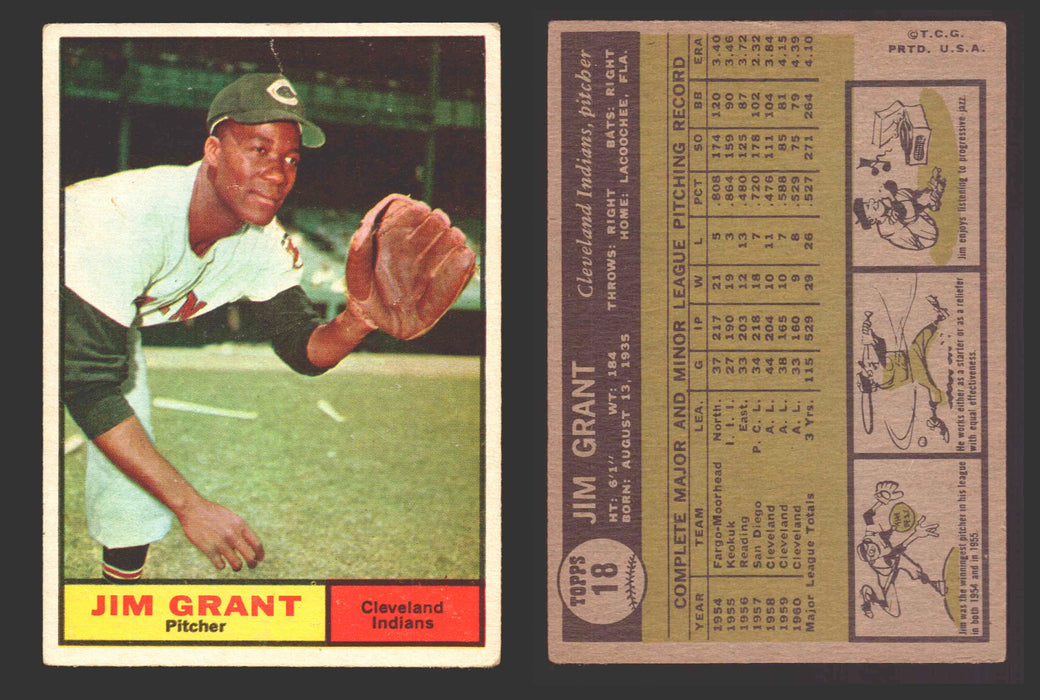 1961 Topps Baseball Trading Card You Pick Singles #1-#99 VG/EX #	18 Mudcat Grant - Cleveland Indians  - TvMovieCards.com
