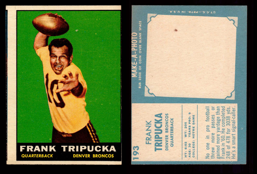 1961 Topps Football Trading Card You Pick Singles #1-#198 G/VG/EX #	193	Frank Tripucka  - TvMovieCards.com