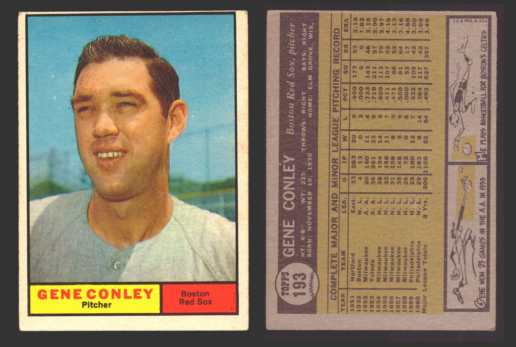 1961 Topps Baseball Trading Card You Pick Singles #100-#199 VG/EX #	193 Gene Conley - Boston Red Sox  - TvMovieCards.com