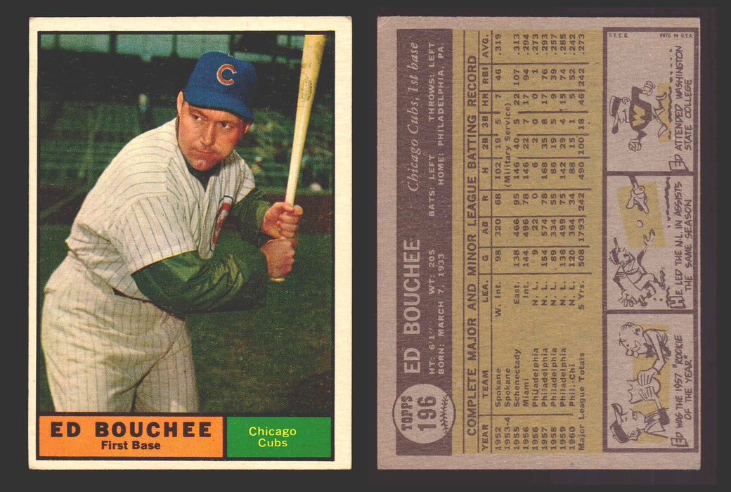 1961 Topps Baseball Trading Card You Pick Singles #100-#199 VG/EX #	196 Ed Bouchee - Chicago Cubs  - TvMovieCards.com