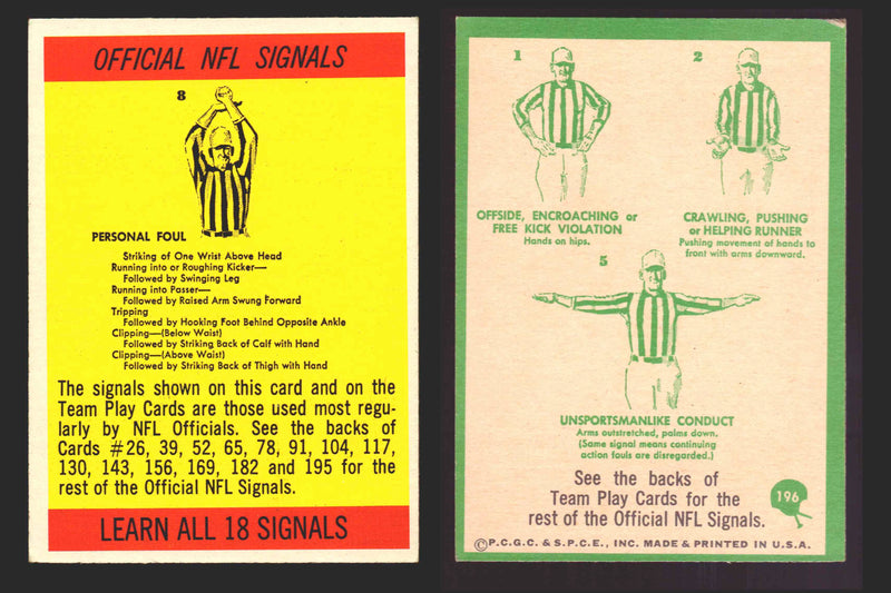 1966 Philadelphia Football NFL Trading Card You Pick Singles #100-196 VG/EX 196 Referee Signals  - TvMovieCards.com