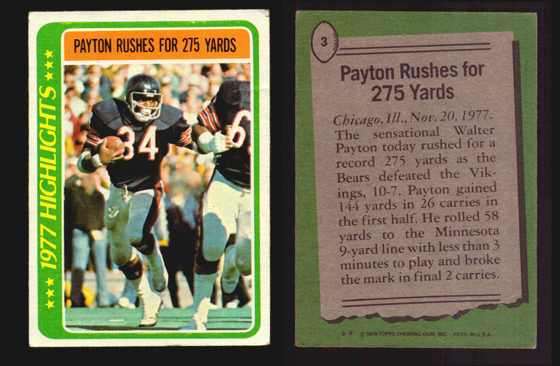 1978 Topps Football Trading Card #3 Walter Payton (HOF) HL   - TvMovieCards.com