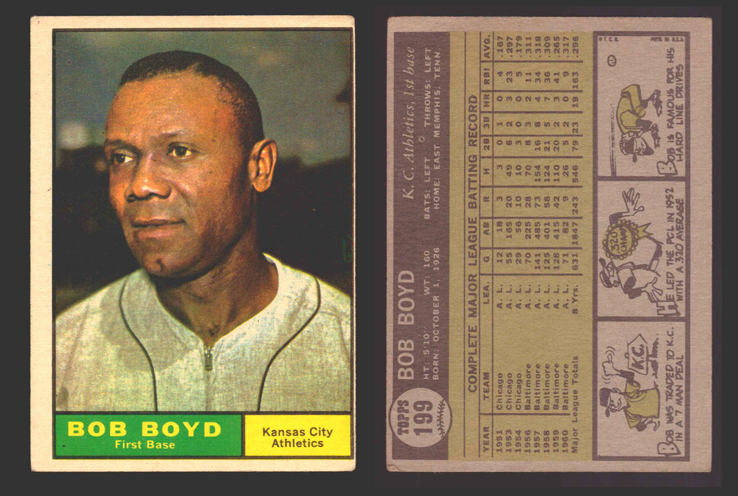 1961 Topps Baseball Trading Card You Pick Singles #100-#199 VG/EX #	199 Bob Boyd - Kansas City Athletics  - TvMovieCards.com