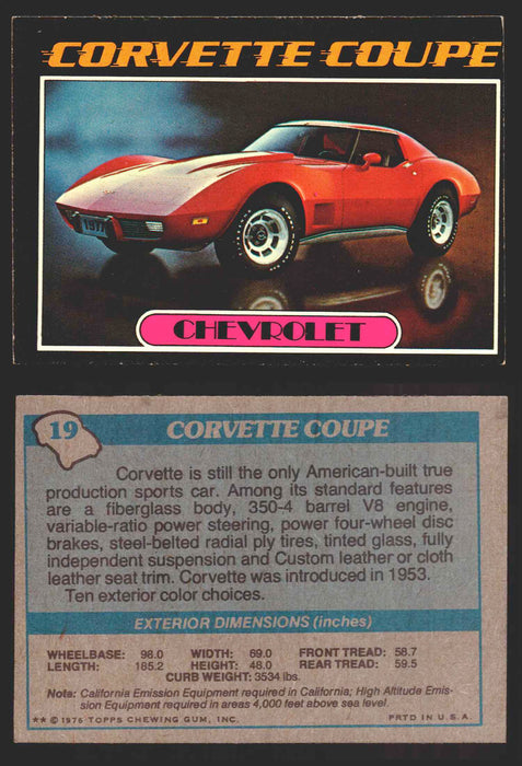 1976 Autos of 1977 Vintage Trading Cards You Pick Singles #1-99 Topps 19   Chevrolet Corvette Coupe  - TvMovieCards.com