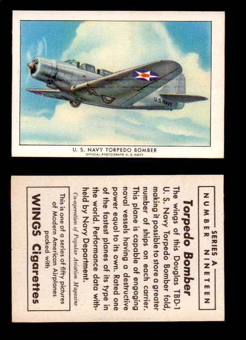 1940 Modern American Airplanes Series A Vintage Trading Cards Pick Singles #1-50 19 U.S. Navy Torpedo Bomber (Douglas TBD-1)  - TvMovieCards.com