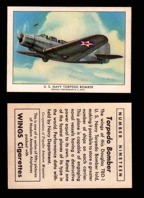 1940 Modern American Airplanes Series 1 Vintage Trading Cards Pick Singles #1-50 19 U.S. Navy Torpedo Bomber (Douglas TBD-1)  - TvMovieCards.com