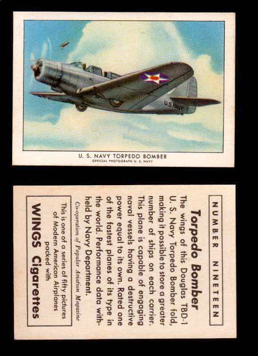 1940 Modern American Airplanes Series 1 Vintage Trading Cards Pick Singles #1-50 19 U.S. Navy Torpedo Bomber (Douglas TBD-1)  - TvMovieCards.com