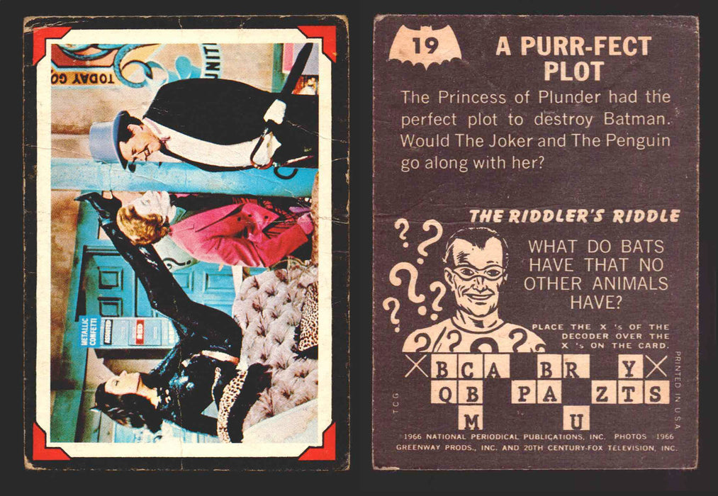 Batman Riddler Back Vintage Trading Card You Pick Singles #1-#38 Topps 1966 #	 19   A Purr-Fect Plot  - TvMovieCards.com